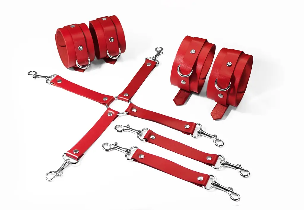 Набір для БДСМ Feral Feelings BDSM Kit 3 Red (наручники, поножі, крестовина)