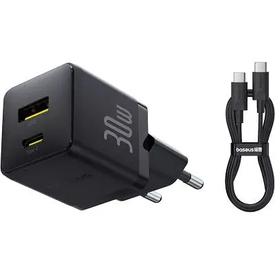 Зарядний пристрій Baseus 1xUSB-C 30W + 1xUSB + cable USB-C to USB-C 60W 1.0m (P1011160A113-01) - фото 3