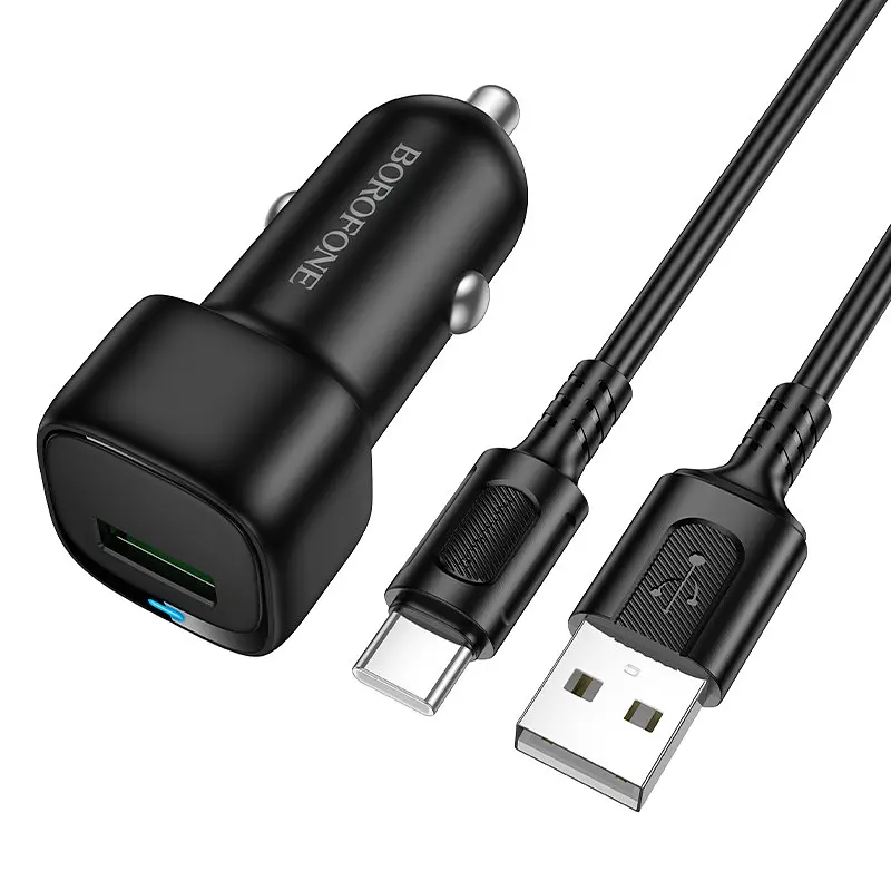 Автомобільний зарядний пристрій BOROFONE BZ34 Cloud single port QC3.0 car charger set(Type-C) Чорний