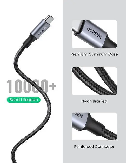 Кабель UGREEN US316 USB-C to USB-C 100W QC4.0 PD3.0 5A 3m Black (90120) - фото 6