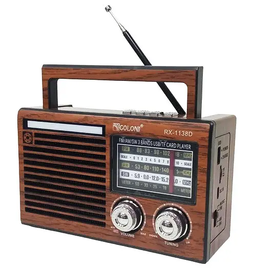 Радіоприймач Golon RX-1138D Bluetooth портативне радіо робота від мережі акумулятора батарейок AM/FM/SW USB/TF/SD 18650 Коричневий - фото 2