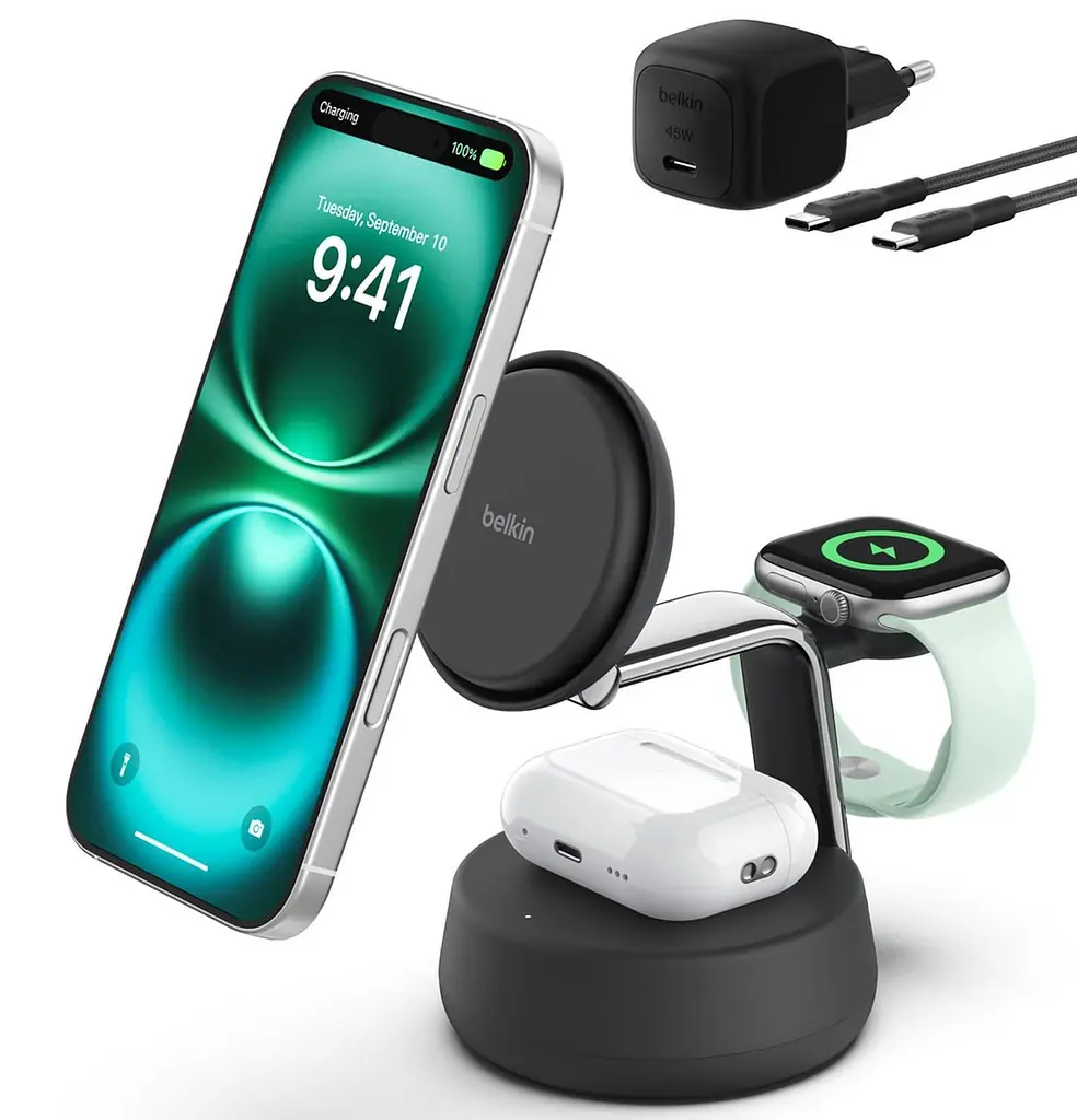Зарядний пристрій Belkin UltraCharge Pro 3-in-1 Magnetic Charging Dock 25Вт, Charcoal (WIZ040KQCH) - фото 2