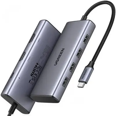 Порт-реплікатор Ugreen Dock CM498 USB 3.0 Type-C - 1хUSB-A 3.0/3хUSB-A 2.0/2xHDMI 4K 30Гц PD (35897) - фото 2