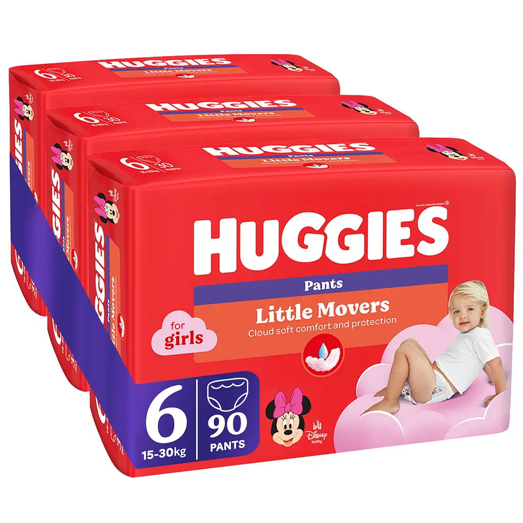 Підгузки-трусики для дівчаток Huggies Little Movers Pants 6 (15-25 кг) 90 шт. - фото 3