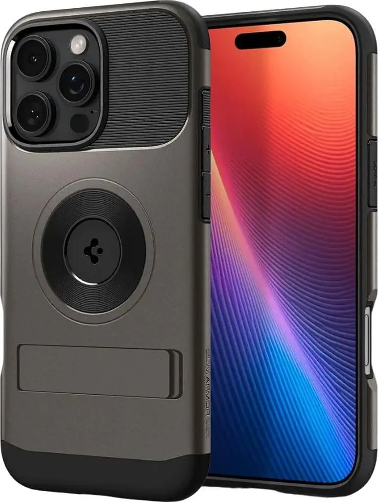 Оригінальний протиударний чохол для iPhone 16 Pro Max Spigen Slim Armor MagSafe Gunmetal ACS08033 з підставкою (MagFit)