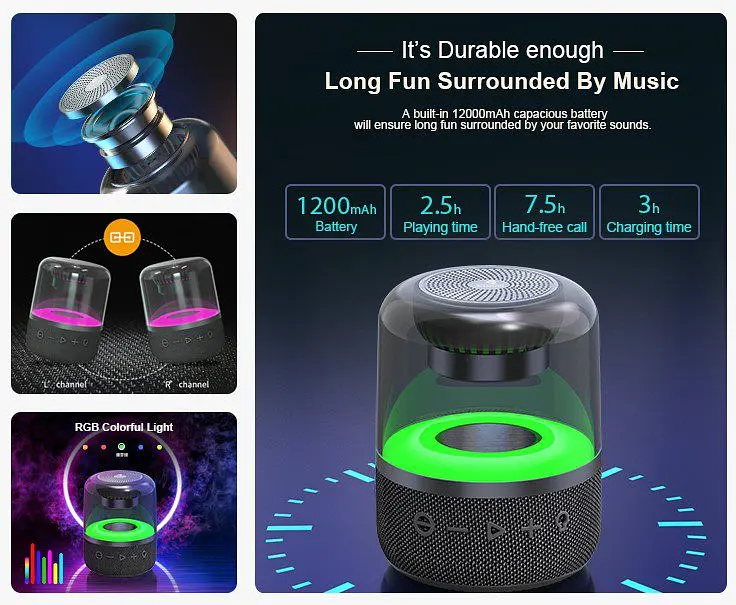 Портативная колонка ретро Kisonli LP3S PLUS Bluetooth 1200mAh 8Вт Black - фото 4