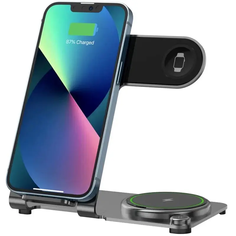БЗУ WIWU Wi-W005 3 in 1 Wireless Charger Black - фото 2