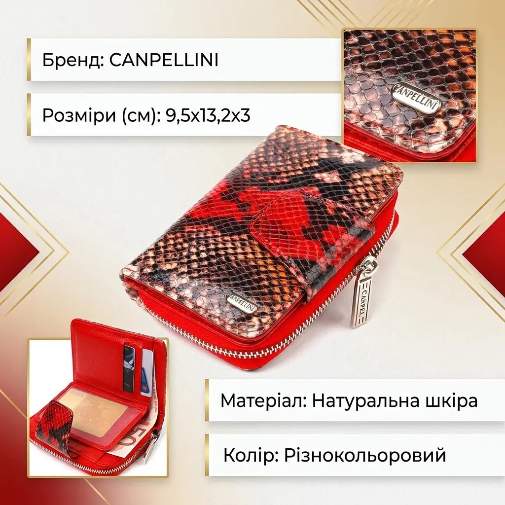 Стильне портмоне для жінок з монетницею на блискавці з натуральної фактурної шкіри Canpellini 21605 різнокольорове - фото 2