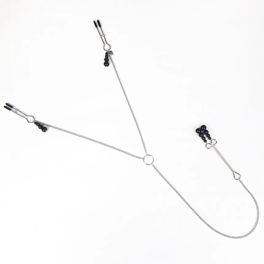 Затискачі для сосків та клітора з чорними намистинами Art of Sex - Nipple and clit clamps black Pearl