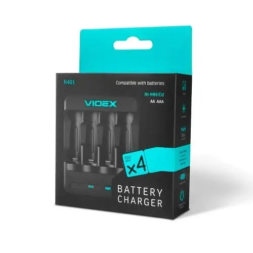 Зарядний пристрій N401 Black 4 x AA/AAA Ni-MH/Cd (300 mAh 2.96V) Videx teh0028621 - фото 6
