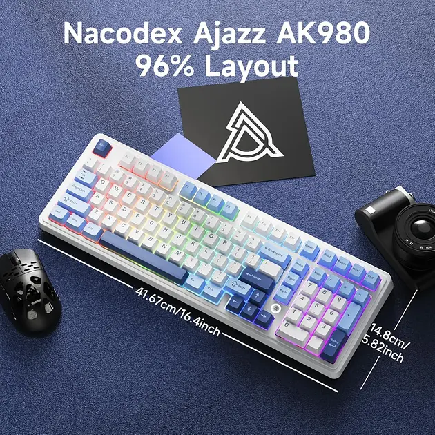 AJAZZ AK980 — повнорозмірна механічна клавіатура (100%) , Блакитно-білий - фото 3