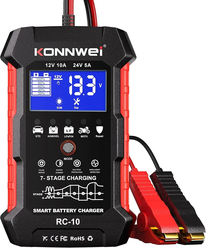 Автоматичний зарядний пристрій Konnwei RC-10 Імпульсний, функція ремонту Repair, десульфатор 12V 10А-24V 5A AGM, GEL, LiFePO4 (19508)