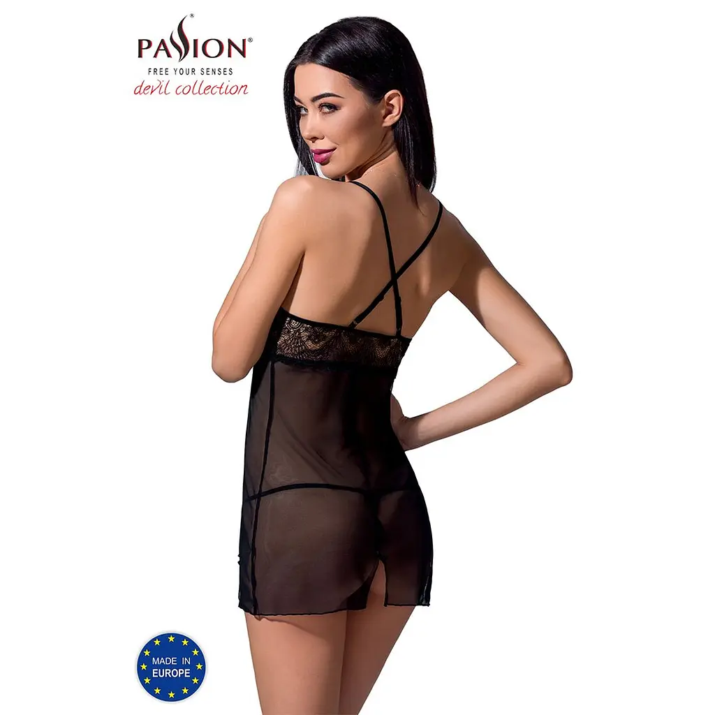 Прозора сорочка приталена Passion QUENTRIS CHEMISE S/M, black, трусики - фото 2