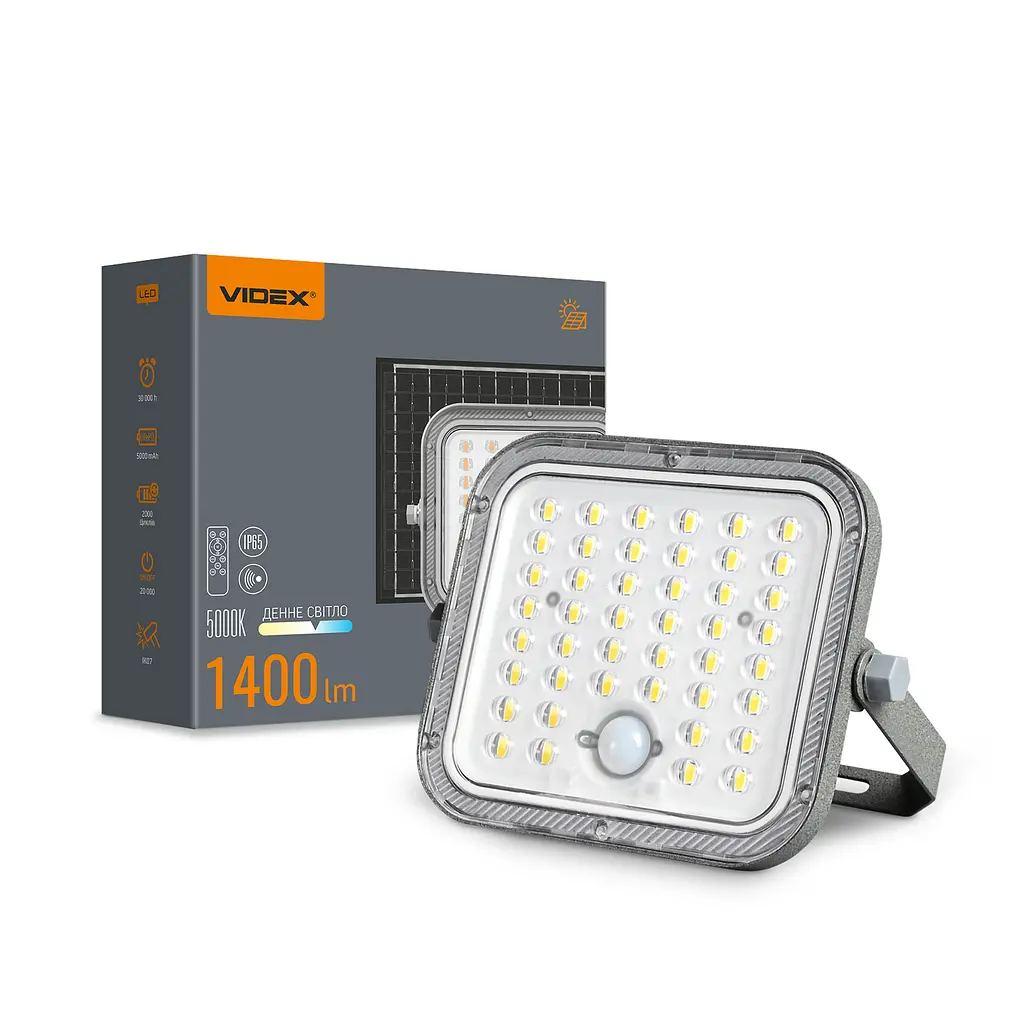 LED прожектор автономний Videx VL-FSO4-205-S, 1400Lm 5000K (28446-000)