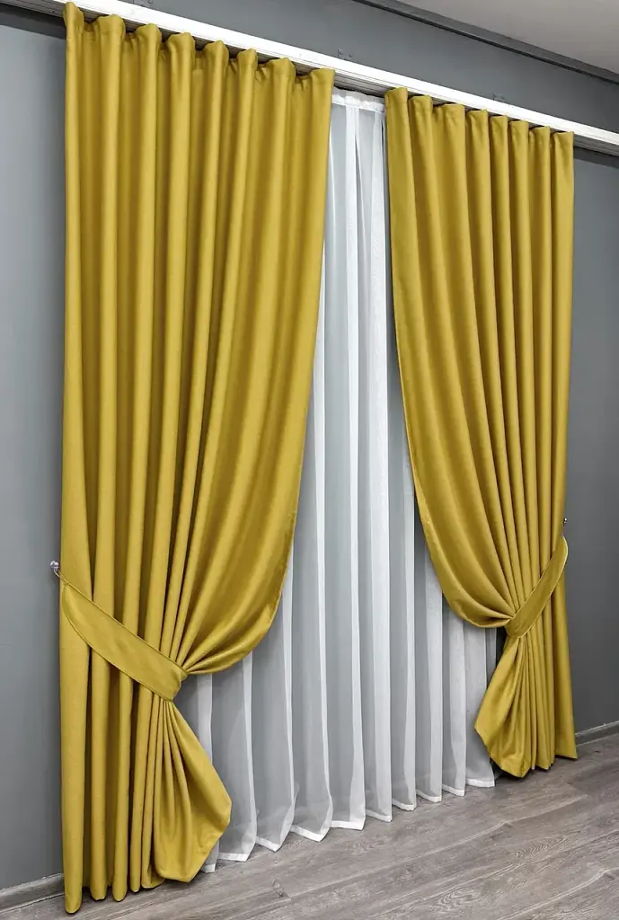Комплект штор VR-Textil шеніл 2 шт 150x270 см гірчичний (1897ш) - фото 3