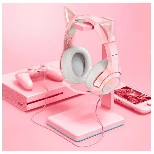 Наушники с ушками Onikuma Gaming Cat Ear K9 7.1 розовые с подсветкой - фото 8