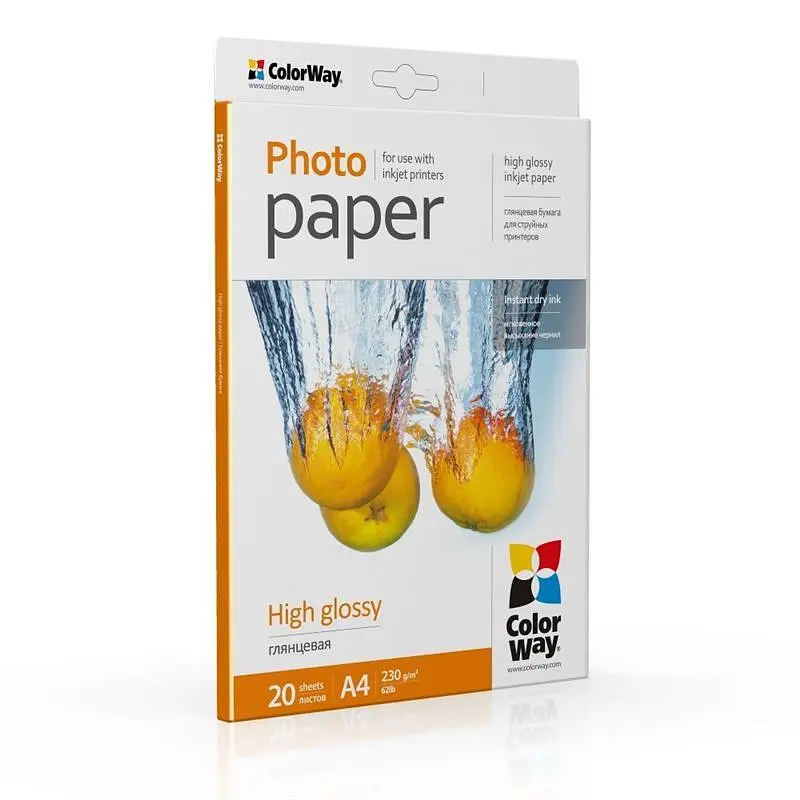 Фотопапір ColorWay глянсовий 230г/м2 A4 20 арк. (PG230020A4)