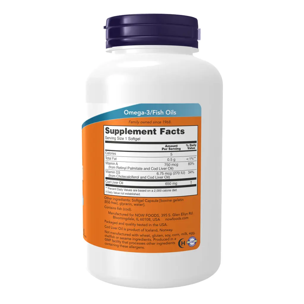 Риб'ячий жир з печінки тріски Now Foods Cod Liver Oil 650 мг 250 sgels - фото 2
