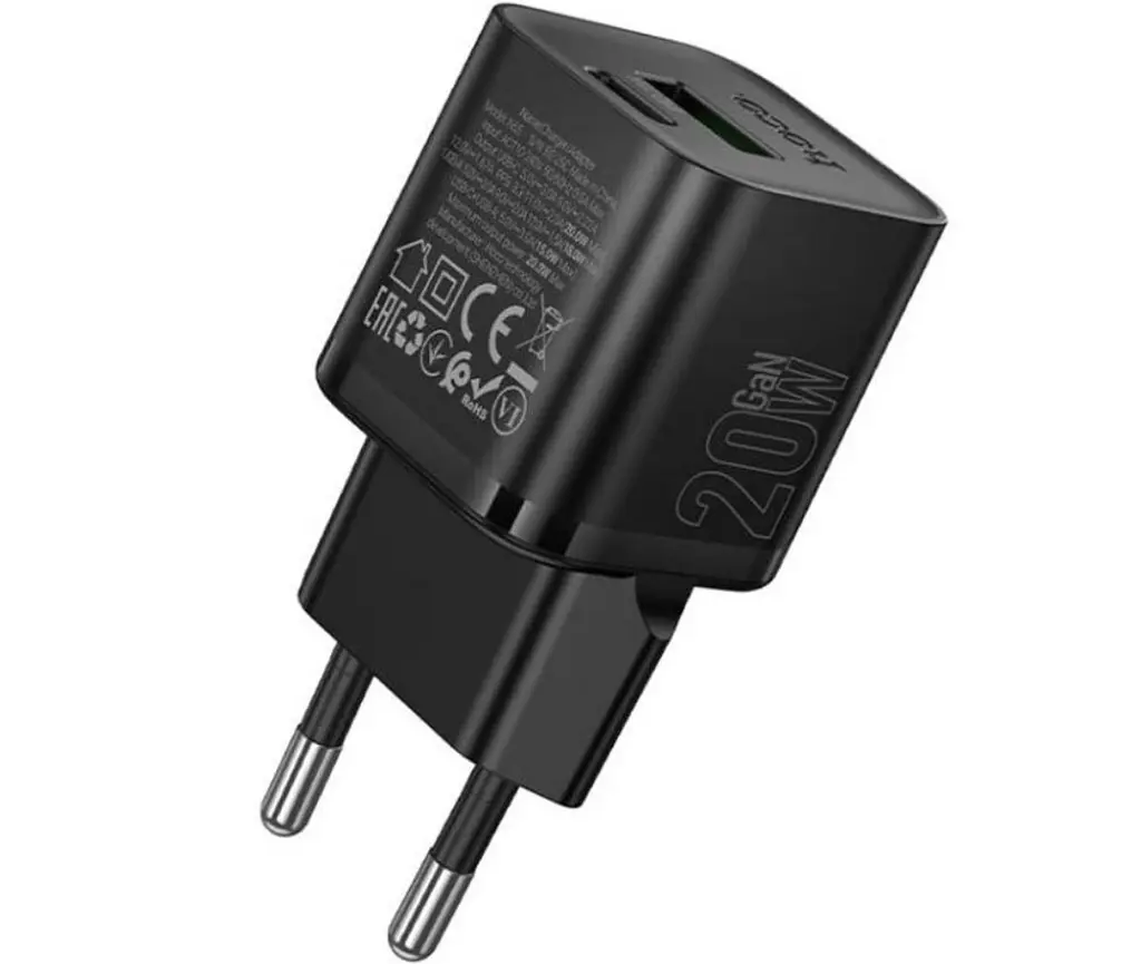 Мережевий зарядний пристрій Hoco N65 20W USB QC3.0 + Type-C PD швидка зарядка - Black - фото 2