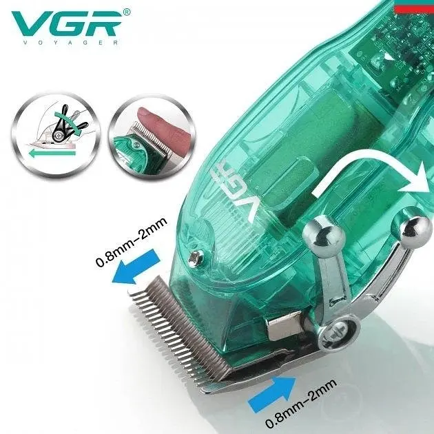 Професійна машинка для стрижки V-660 Professional Clipper Transparent Green • Акумуляторна машинка для волосся VGR V-660 - фото 5