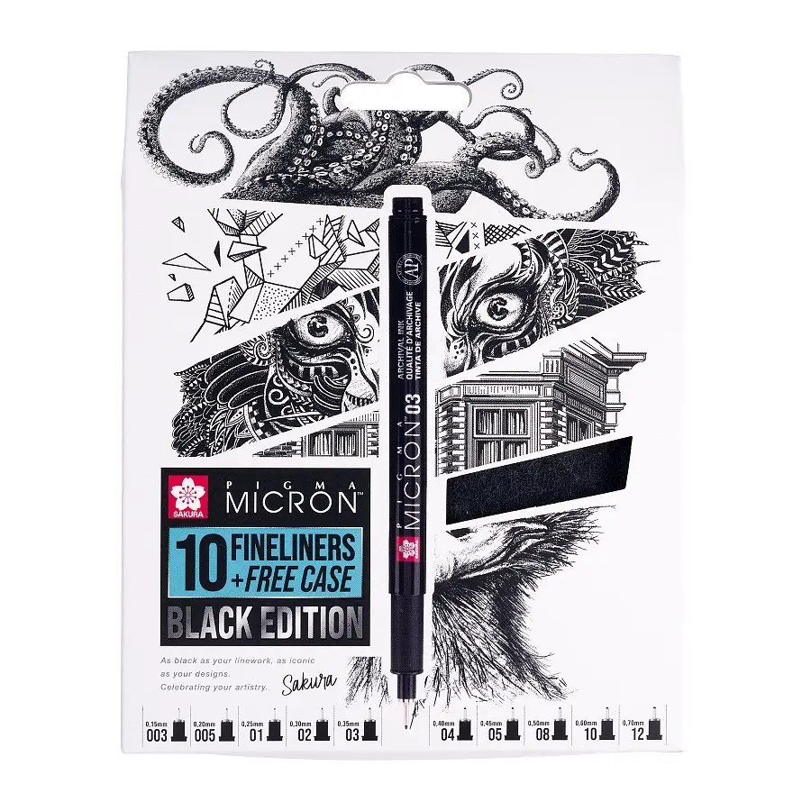 Набір лінерів Sakura PIGMA MICRON Black Edition, 10 шт.(003-12), чорний (8712079520700)