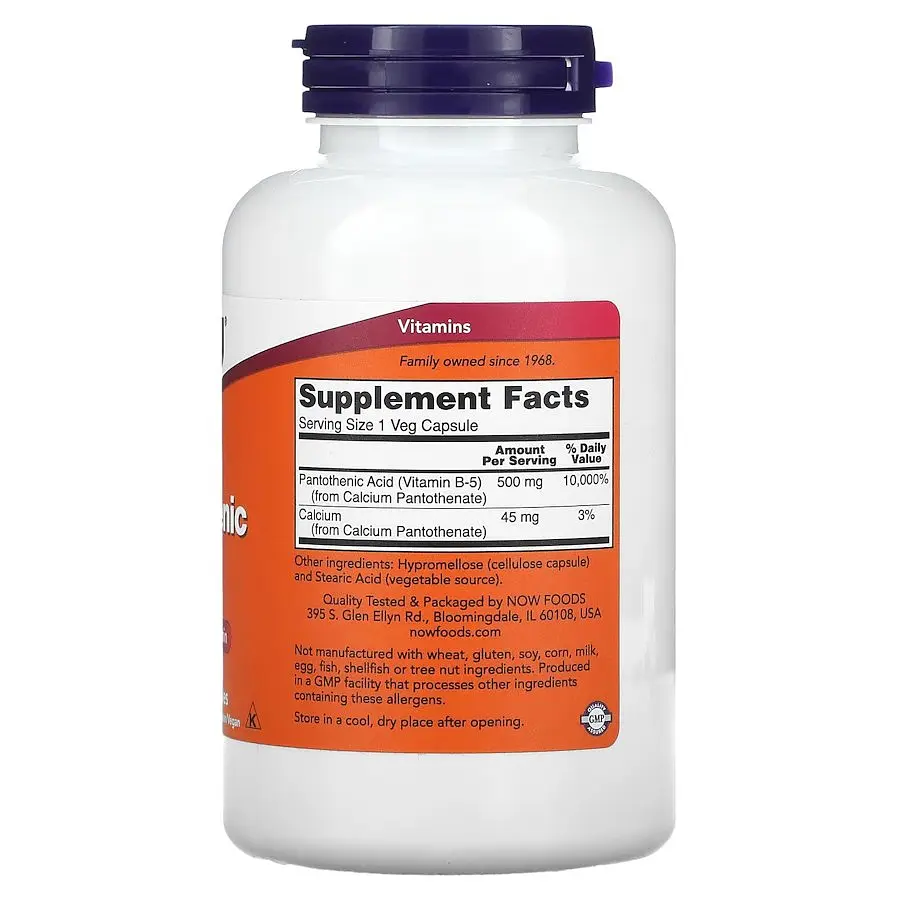 Вітаміни та мінерали NOW Pantothenic Acid 500 mg, 250 вегакапсул - фото 2