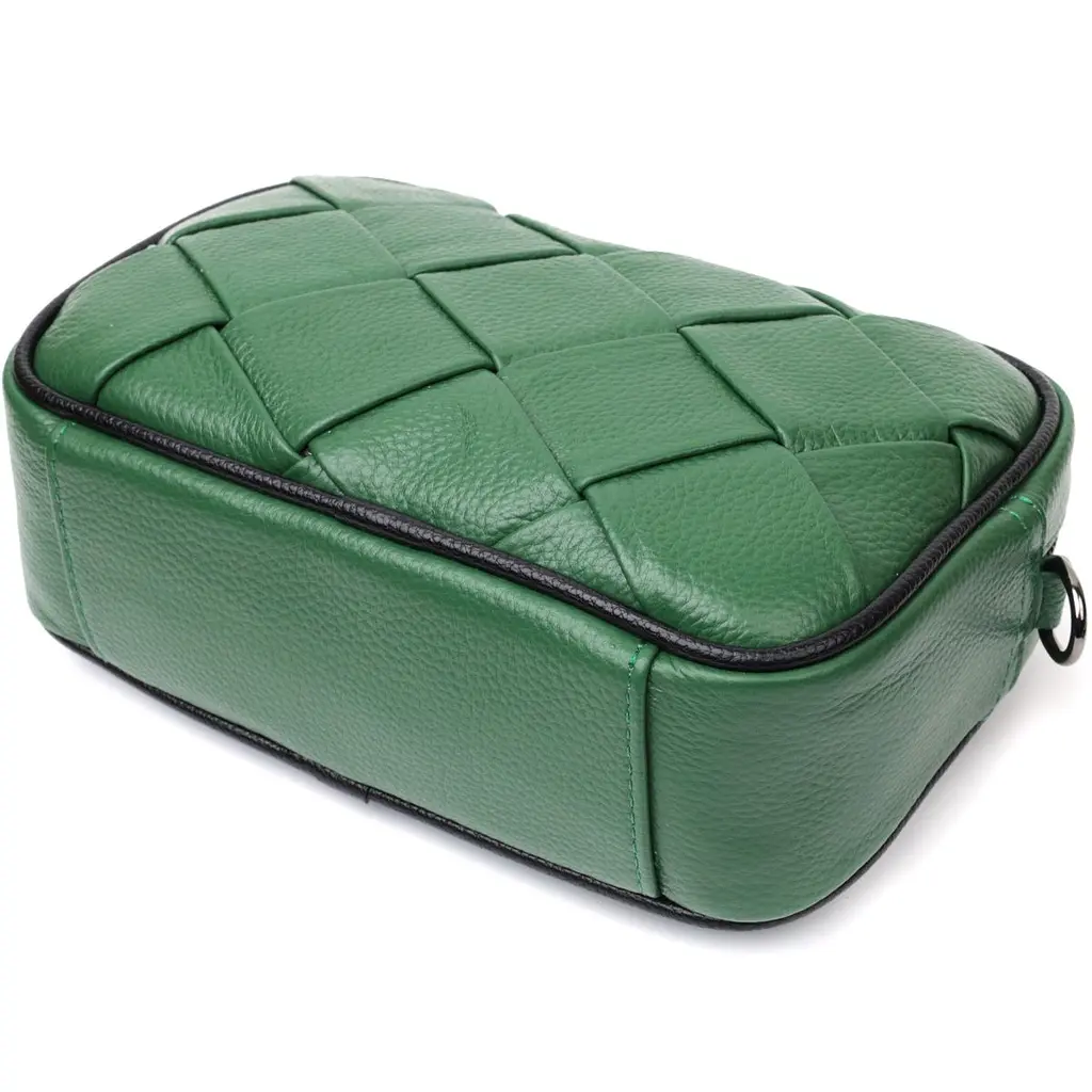 Цікава шкіряна сумка з плетіннями для стильних жінок Vintage 22410 зелена - фото 7