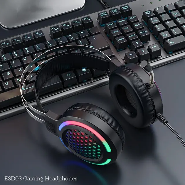 Игровые наушники Hoco ESD03 с микрофоном и LED подсветкой (Черный) - фото 2