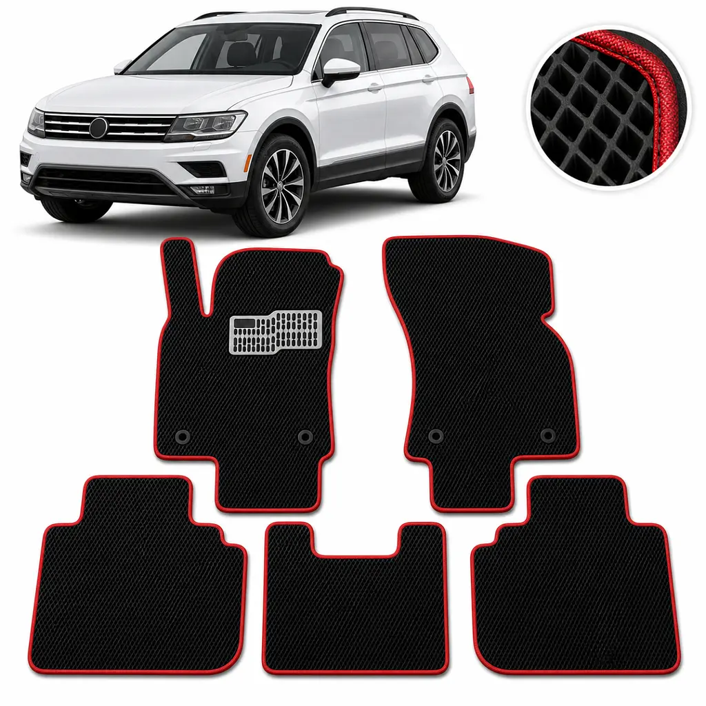 Килимки в салон EVA для Volkswagen Tiguan II USA Allspace 2015- з підп'ятником Чорні-Червоний кант 5 шт