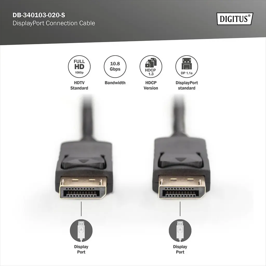 Кабель DisplayPort, тип DP M/M, 2,0 м, колір чорний AK-340103-020-S DIGITUS by ASSMANN - фото 2