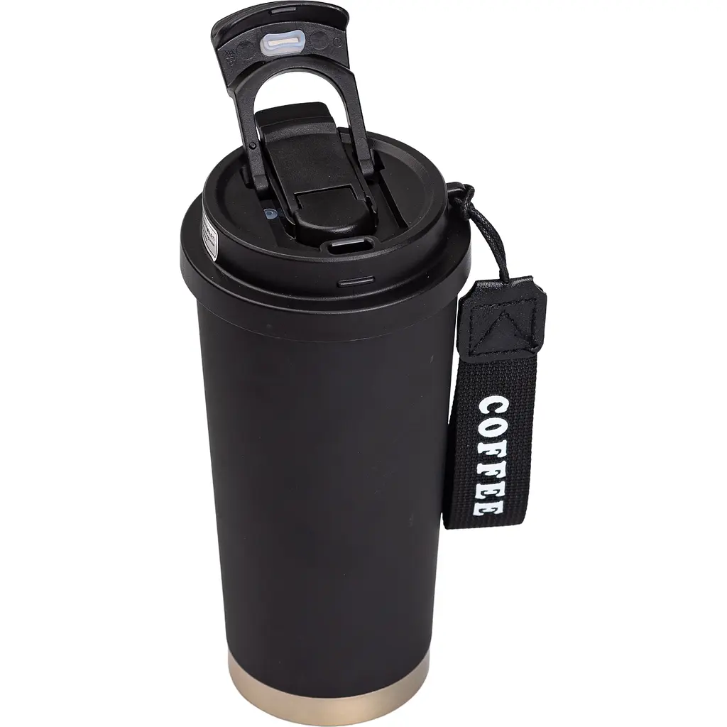 Термочашка Coffee 500 мл з ремінцем, чорний Yiwu HP-14-17B - фото 3