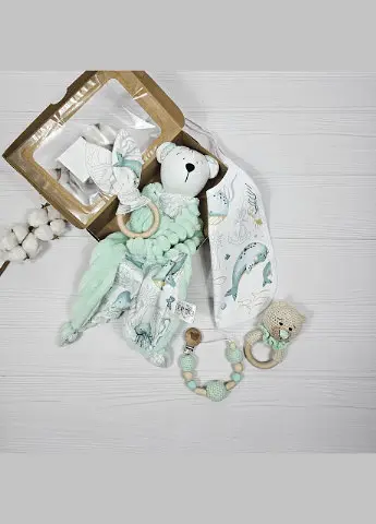 Набір для малюка: ведмедик, гризунець, слинявчик a.l.babybox Морські мешканці