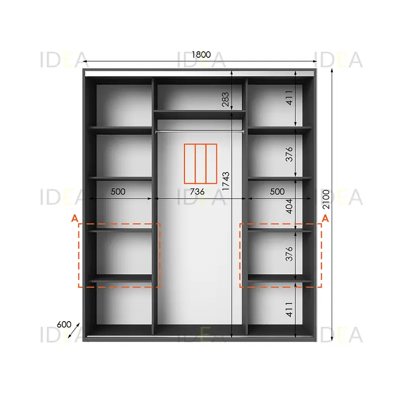 Шафа-купе Idea серія 7 180 x 60 x 210 см Антрацит Дзеркало - фото 2
