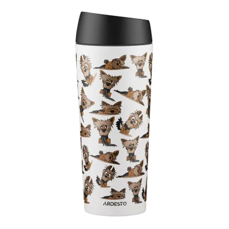 Термокружка Ardesto Coffee Time Animals Yorkie 450мл, нержавіюча сталь, сіро-бежевий (AR2645YT)