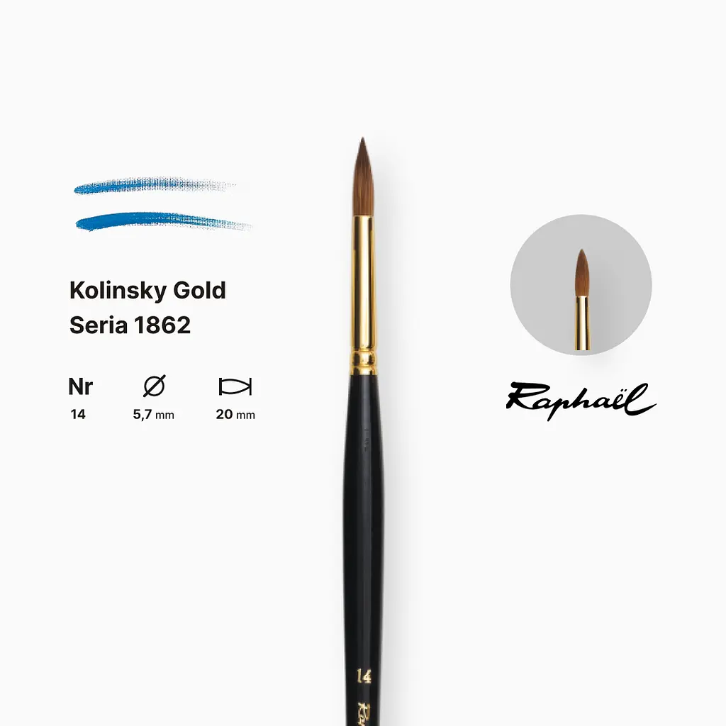 Пензель колонок круглий Raphael Kolinsky Gold, №14, професійний, довга ручка - фото 2