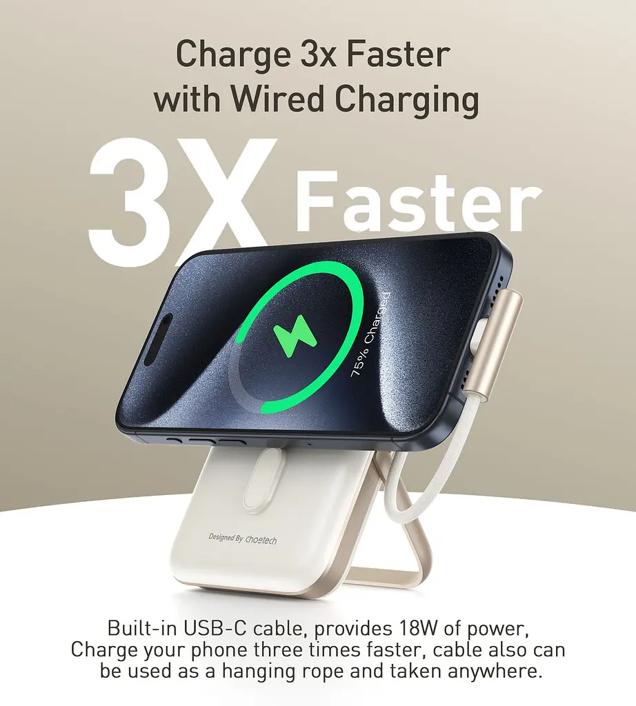 Універсальна мобільна батарея Choetech Magnetic Wireless 10000mAh 20W PD USB-C In/Out, Qi-15W - фото 5