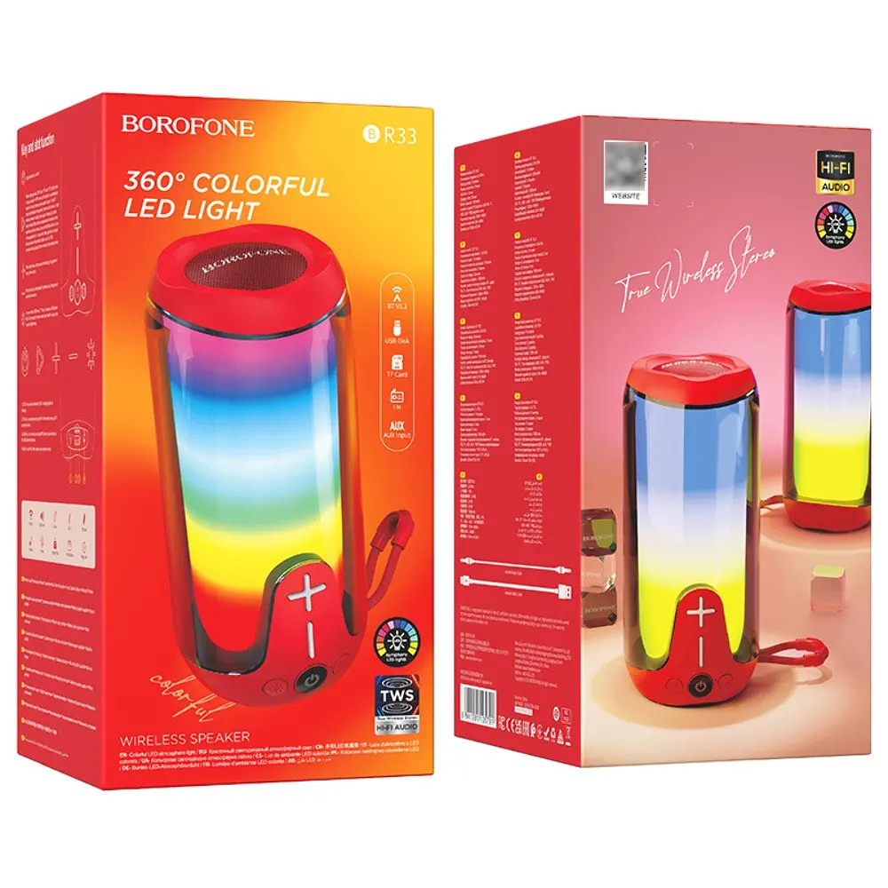 Портативна bluetooth колонка Borofone BR33 TWS з LED підсвічуванням червоний - фото 5
