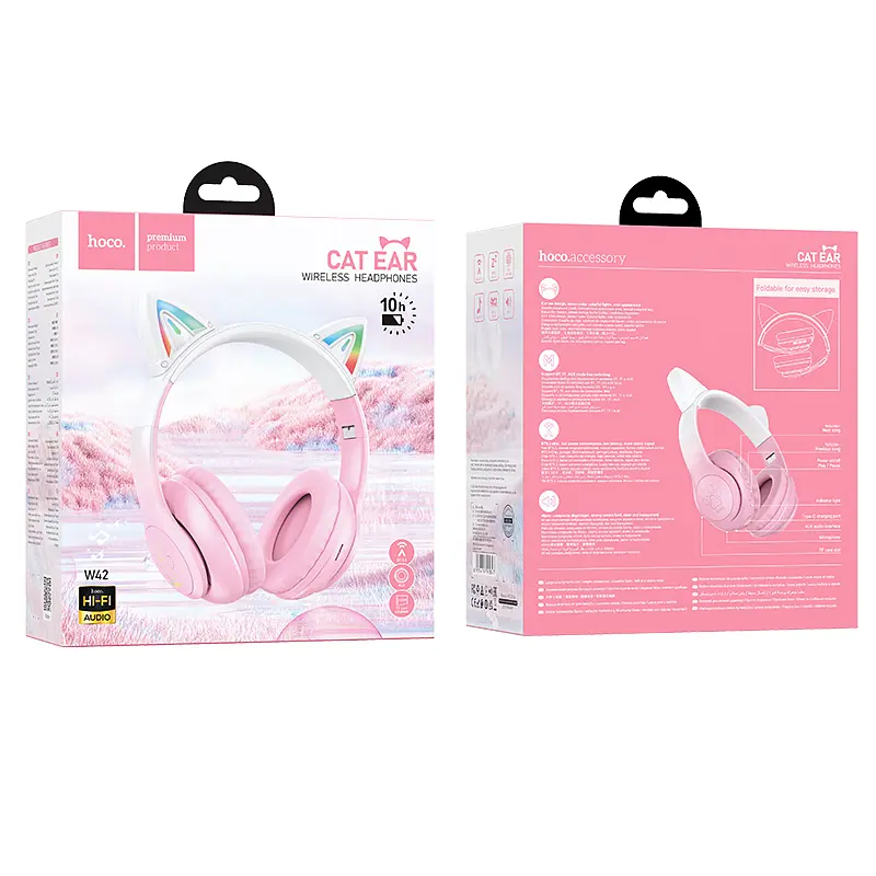 Навушники Bluetooth Hoco W42 Cat Ears over-ear BT headphones Pink - фото 2