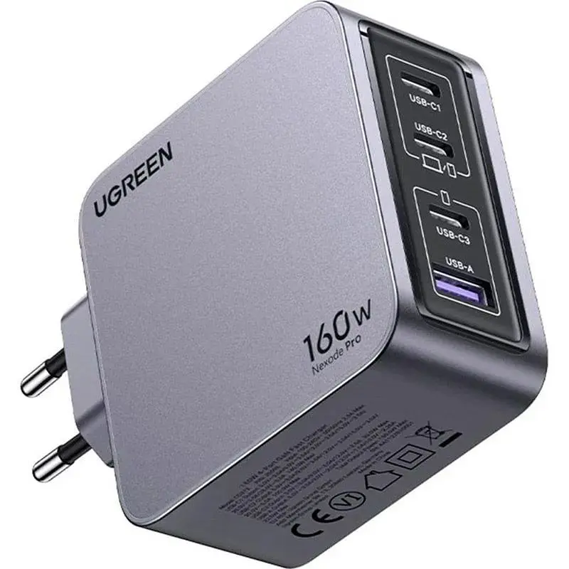 Зарядний пристрій 4xUSB 160W (3xUSB-C + USB-A) GaN + Type-C cable 100W сірий X763 Nexode Pro Ugreen (25877) - фото 5
