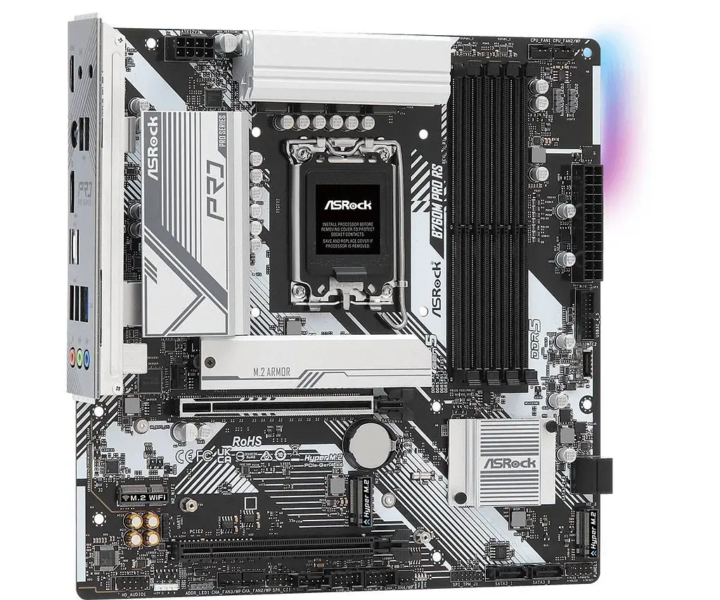 Материнська плата ASRock B760M PRO RS (1700/B760, 4xDDR5, 2xPCIex16, 4xSATAIII, 3xM.2, 2.5GLan, 7.1ch, mATX) - фото 3