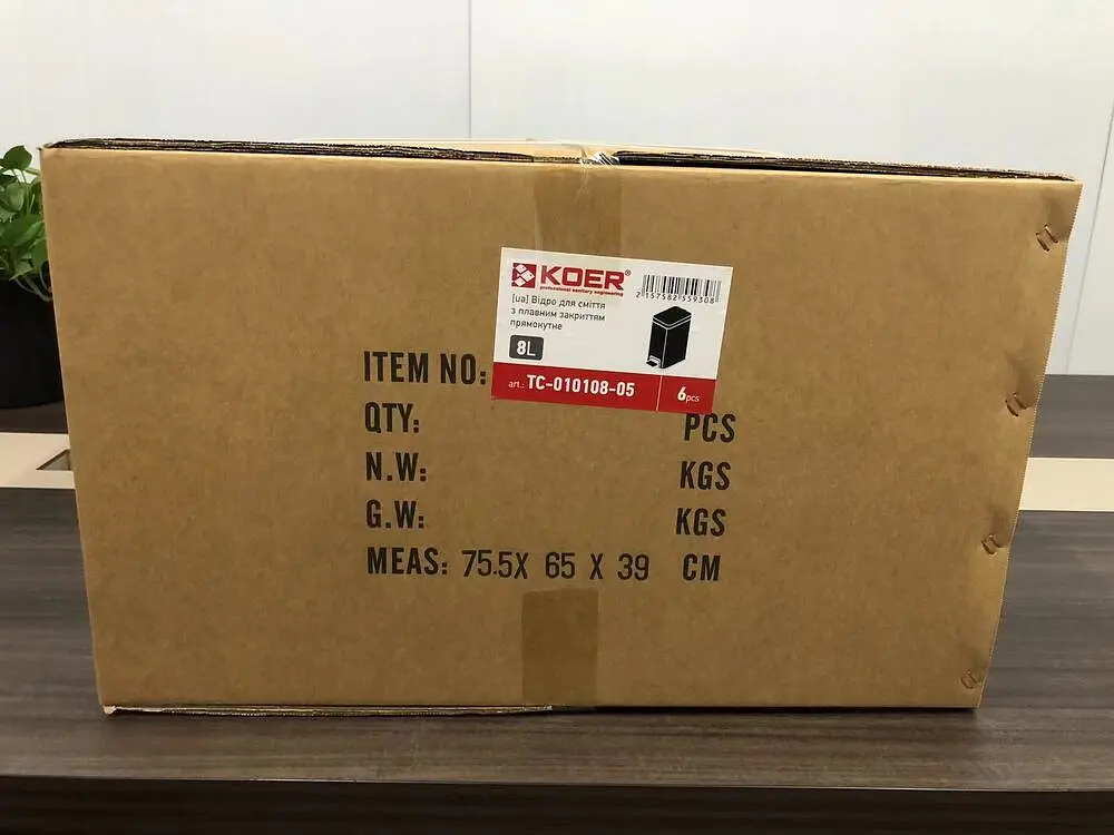 Відро для сміття з плавним закриттям прямокутне Koer TC-010108-05 8 л Black KR5593, Чорний матовий - фото 9