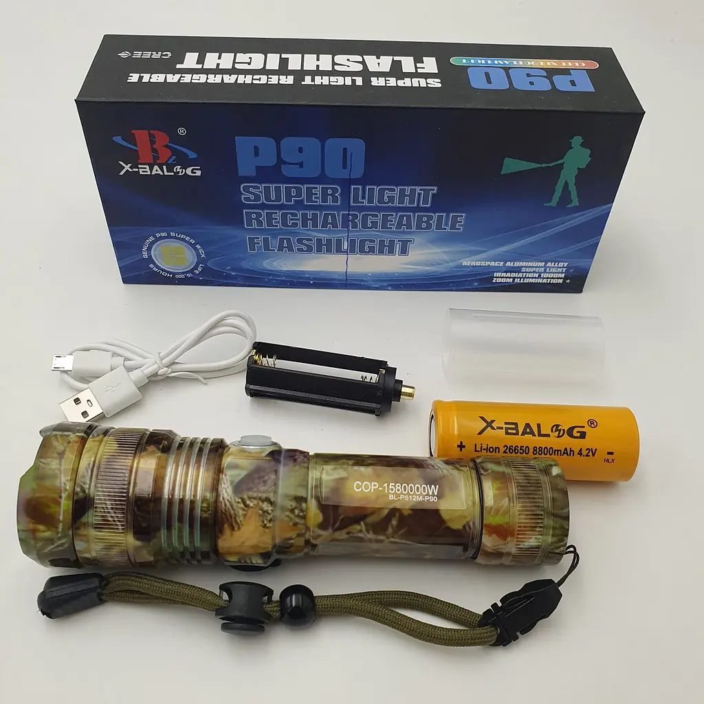 Ліхтар акумуляторний світлодіодний ручний із зумом BL P512M-P90