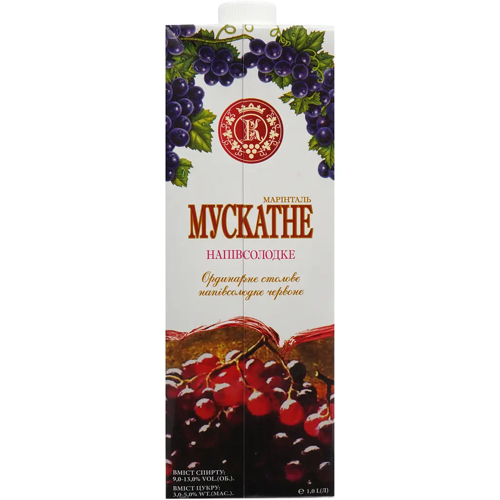Вино КВЗ Мускатне Марінталь столове напівсолодке червоне 13% 1 л - фото 4