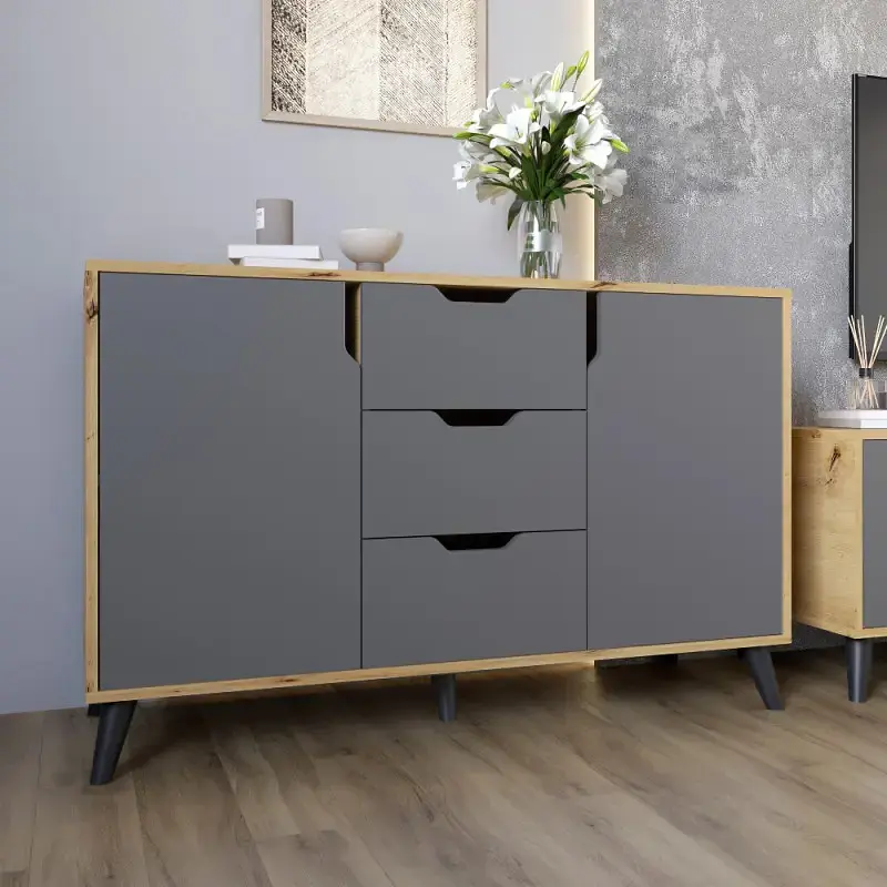 Комплект меблів для вітальні М-ЗОН Борн Дуб Артизан/Антрацит 5 предметів з чорними ніжками (MZN-031073) - фото 5