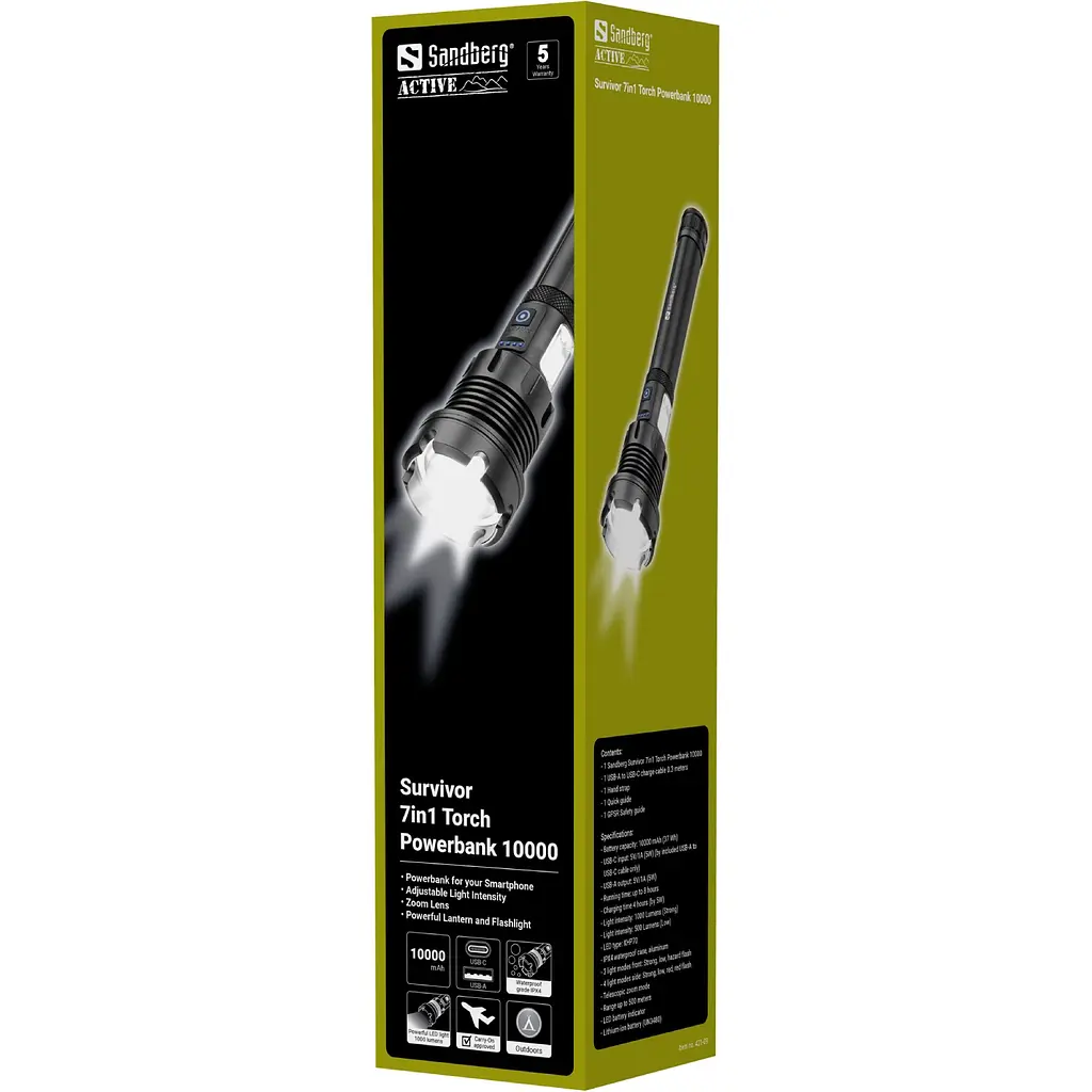 Ліхтарик-повербанк Sandberg Survivor 7 in 1 Torch Powerbank 10000 mAh XHP70 LED USB-C 5W - фото 6