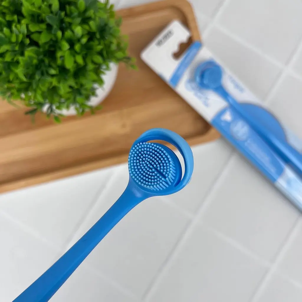 Скребок для язика Dual Cleaning (блакитний) - подвійне очищення: скребок + щетинки - фото 2