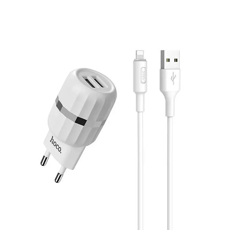 Мережевий зарядний пристрій 2USB Hoco C41A 2.4A White + USB Cable iPhone 6 - фото 5