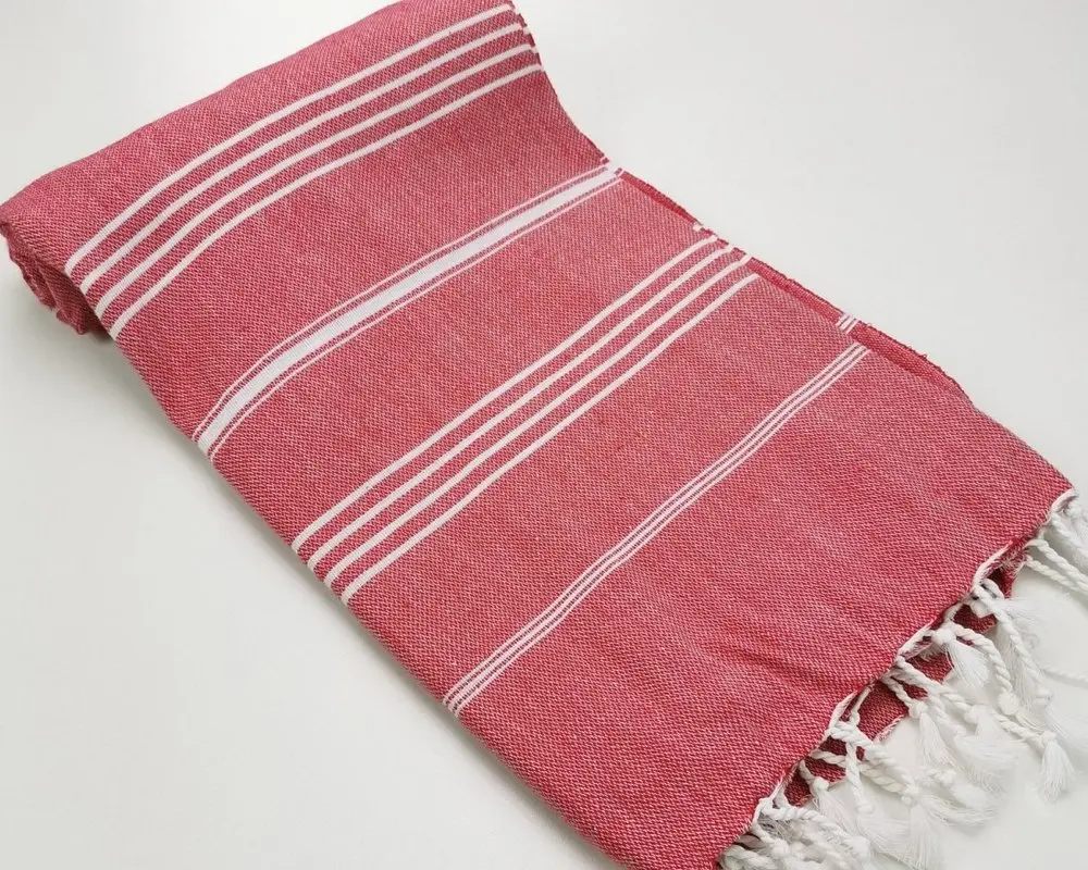 Рушник пештемаль Turkey Towel 100х180 см легкий великий для пляжу басейну бані сауни підстилка на дачу пікнік природу відпустку море полоса червоний - фото 2