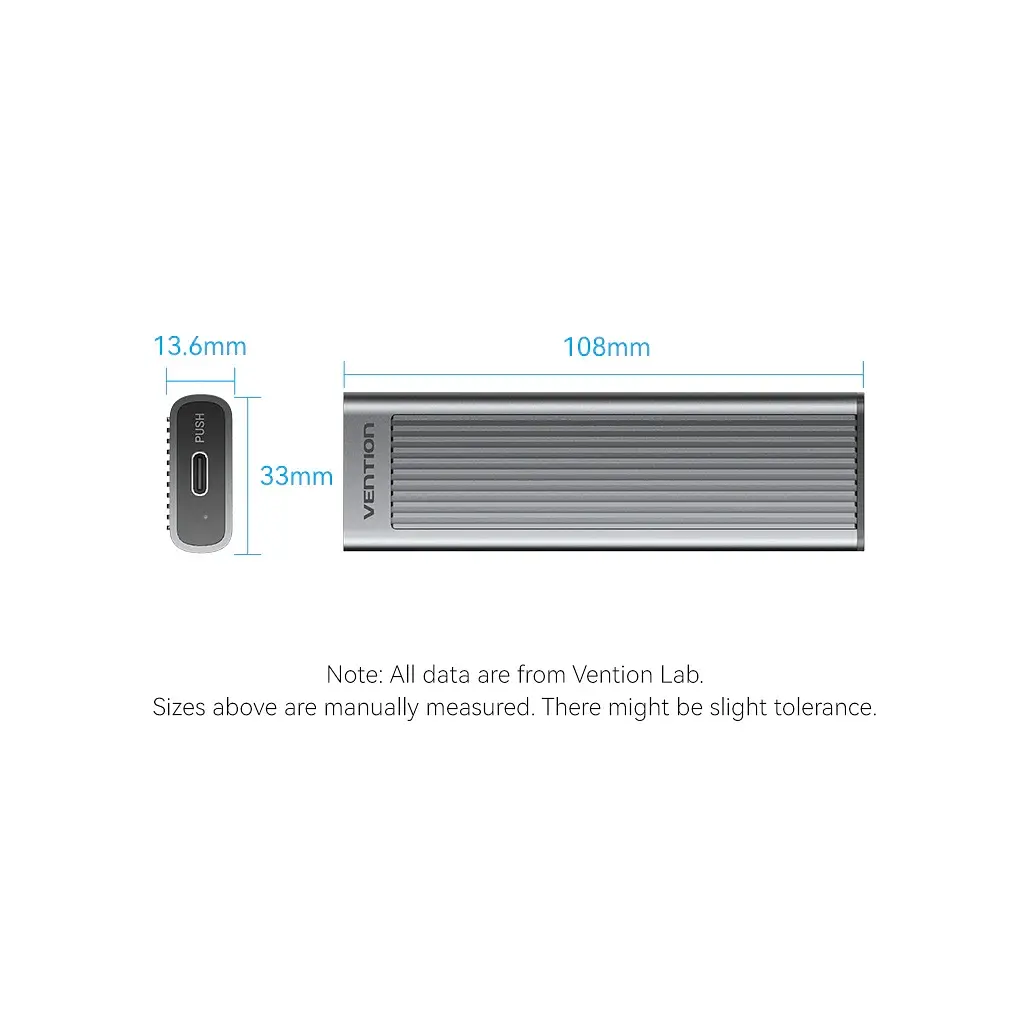 Кишеня зовнішня Vention SSD M.2 (NVME) M-key USB Type-C 3.2 10Gbps Heat Sink Aluminum (KPKH0) - фото 11