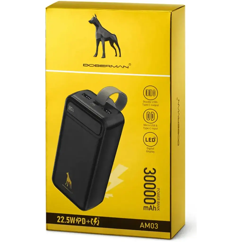 Зовнішній акумулятор Doberman AM03 30000mAh 22.5W Black [110386] - фото 4